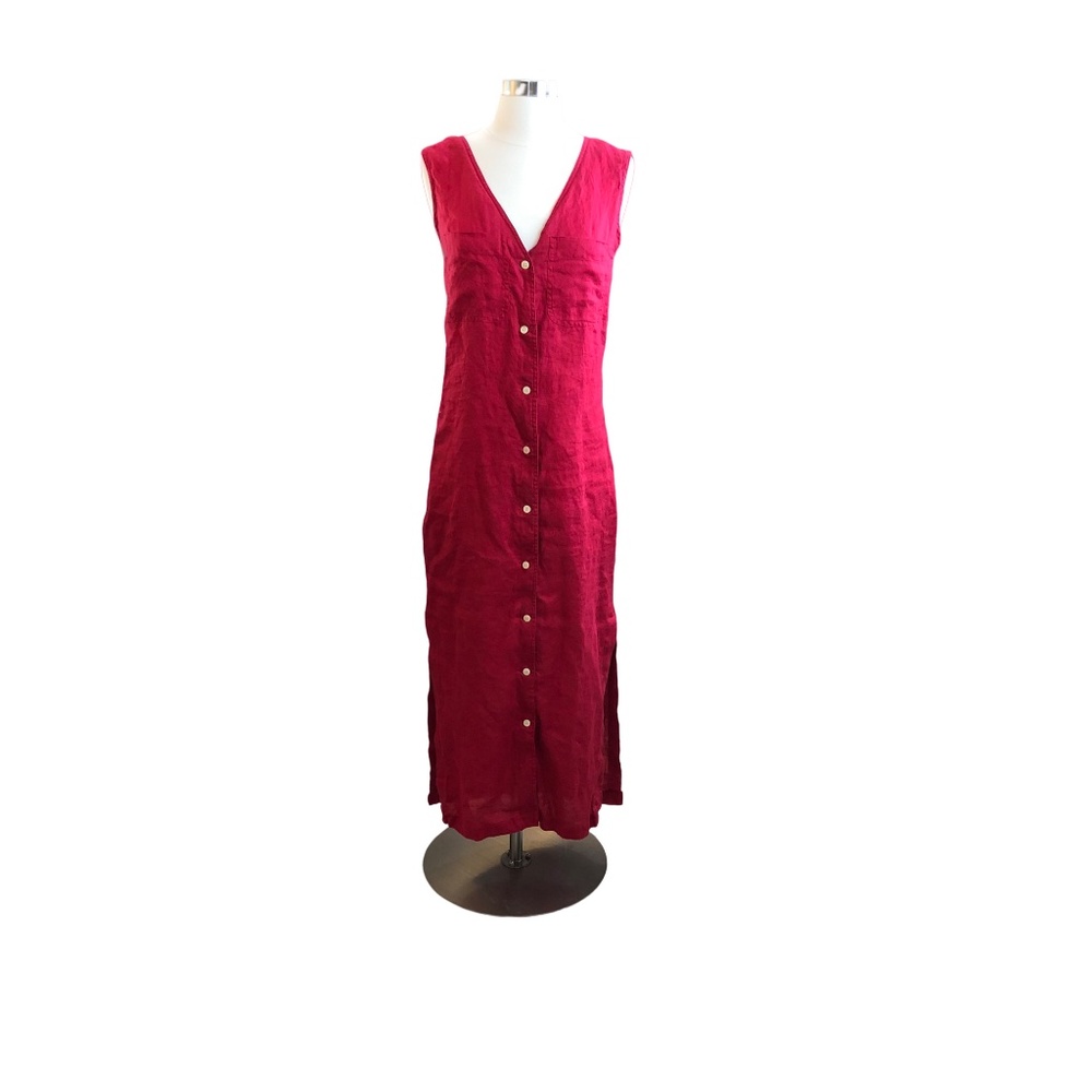 Vintage 90s J. Crew 100% Linen Maxi Dress Red Small